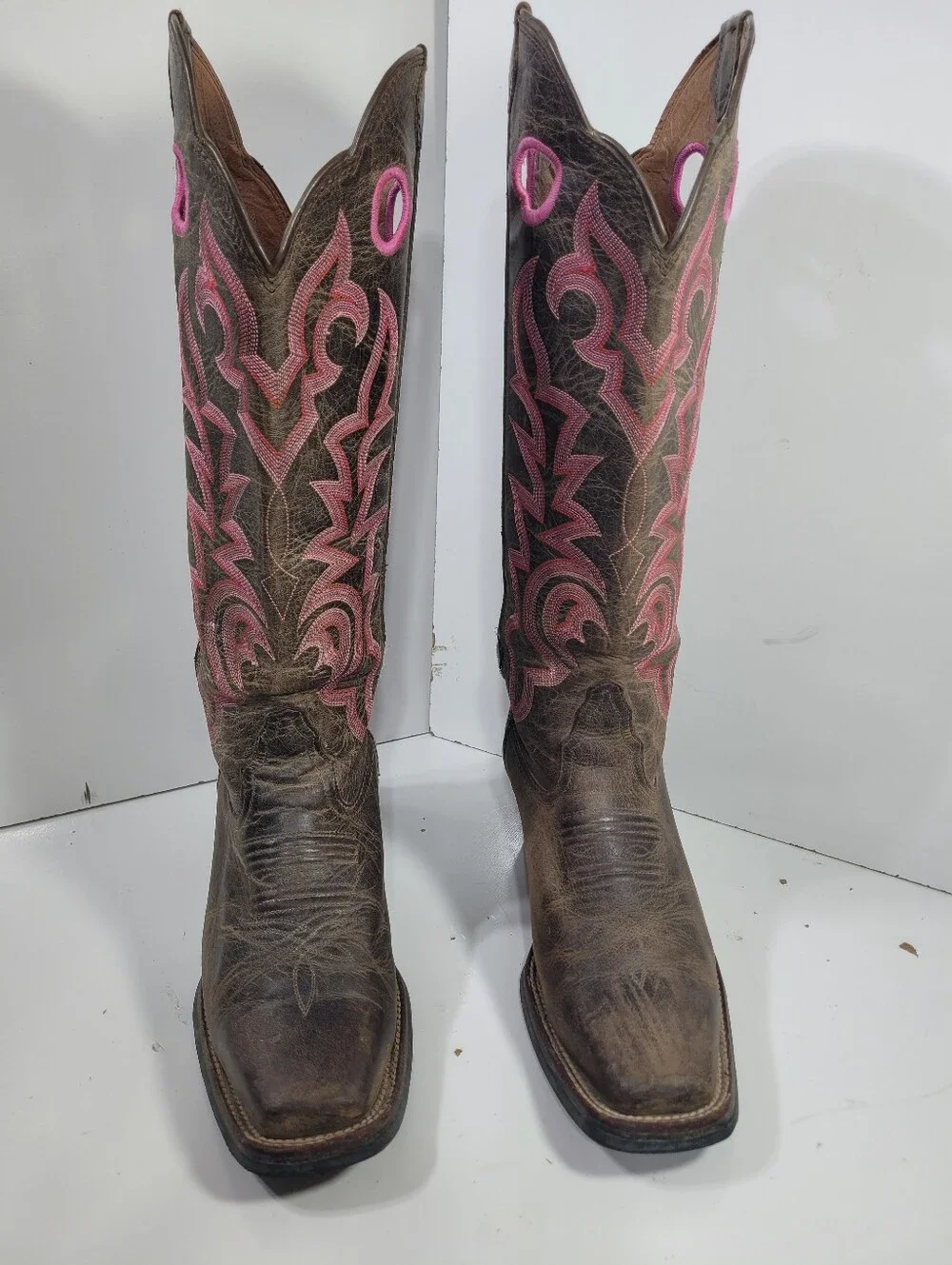 Tony Lama Women’s Tall Buckaroo Cowboy Boots Size 8.5 B Brown Pink RR2008L 16